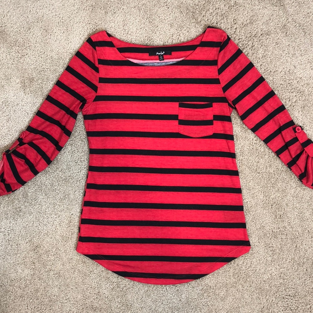Red & Black Stripe Top
